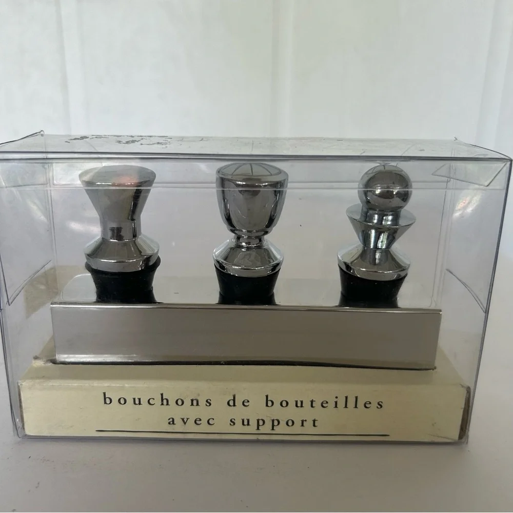 PIER 1 STAINLESS STEEL BOTTLE STOPPERS SET OF THREE NWT